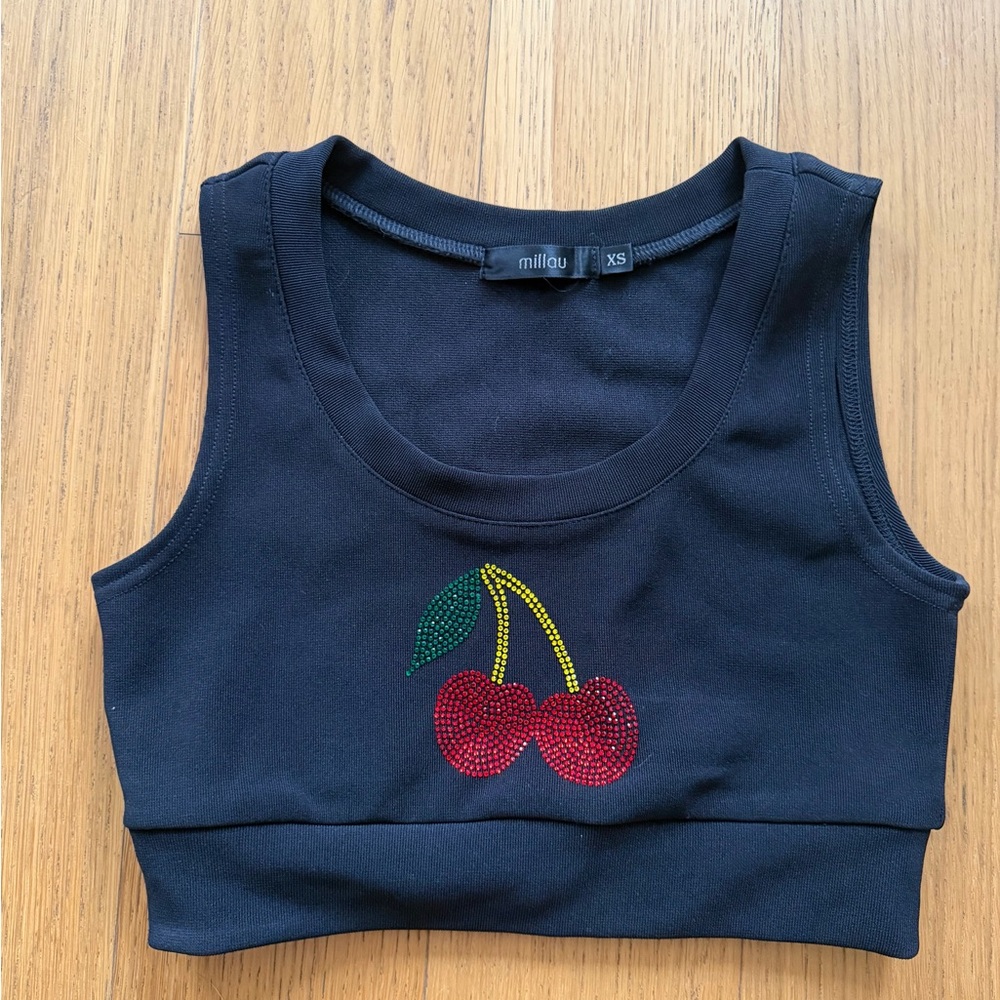 Millau Black Top with Rhinestone Cherries